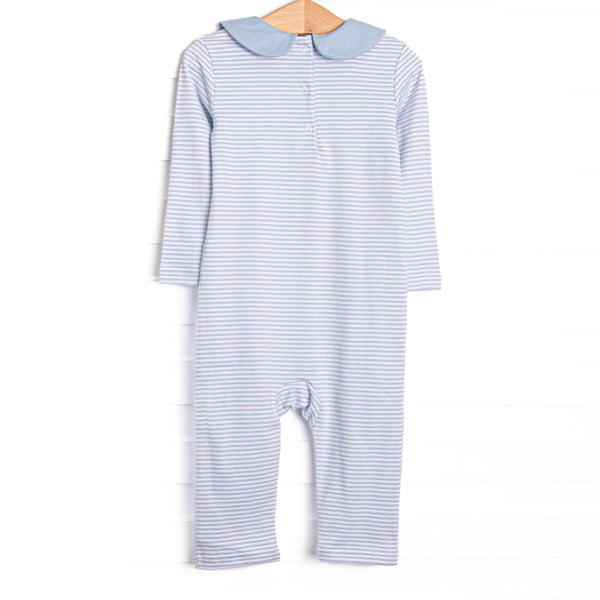 Santa Claus Pima Embroidered Romper, Blue