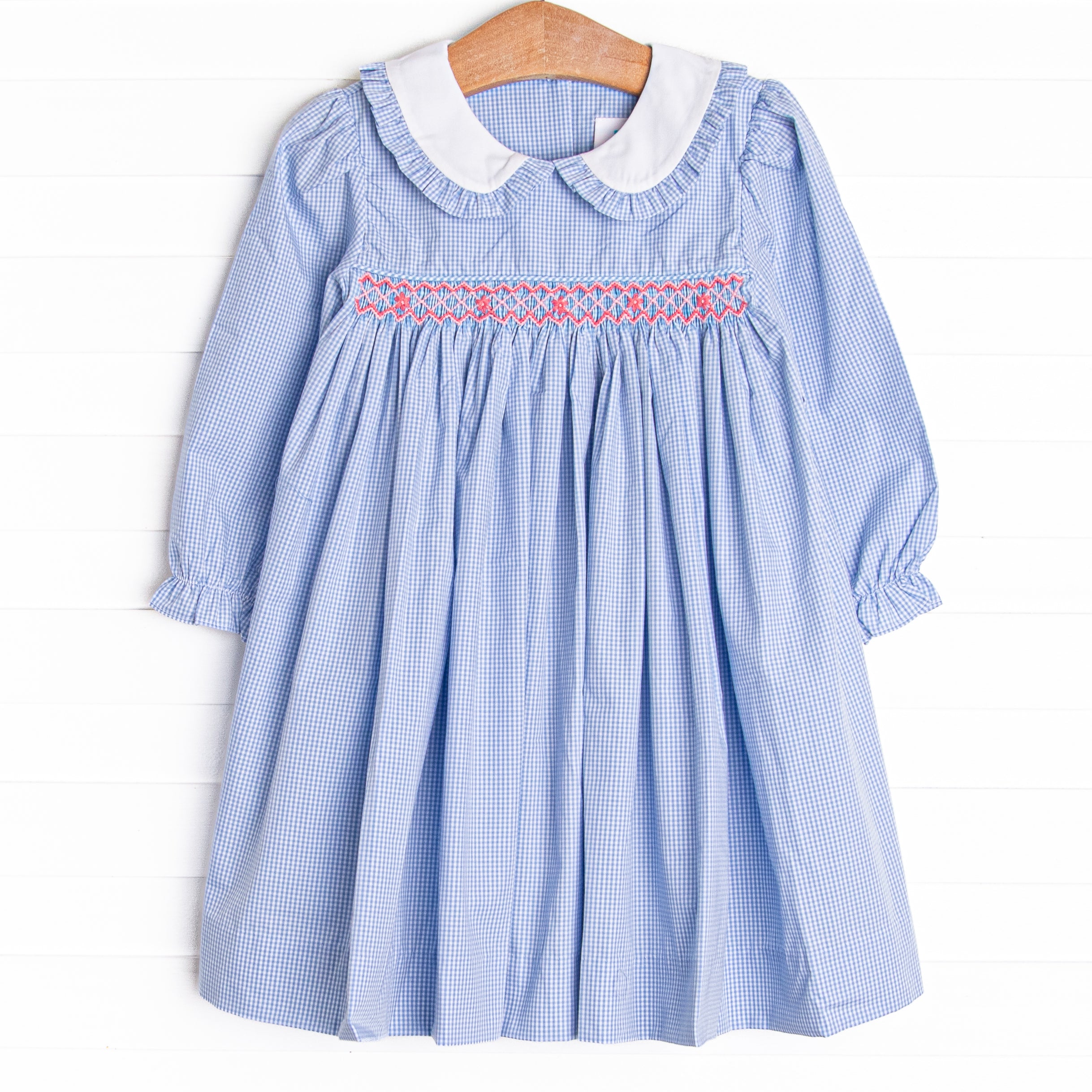 Gracie Gingham Smocked Dress, Blue Stitchy Fish Gracie Gingham Smocked Dress, Blue Stitchy Fish