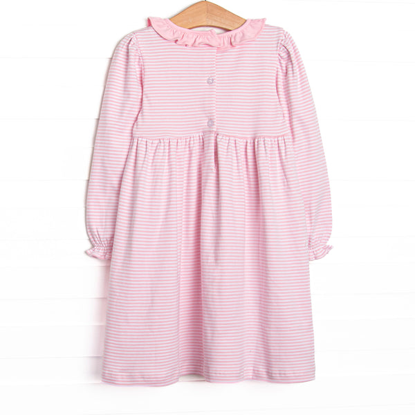 Santa Claus Pima Embroidered Ruffle Neck Dress, Pink