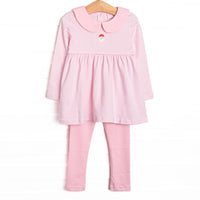 This precious set features pink stripes, a Santa Claus embroidery, and the softest Pima cotton.