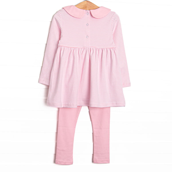 Santa Claus Pima Embroidered Collared Legging Set, Pink