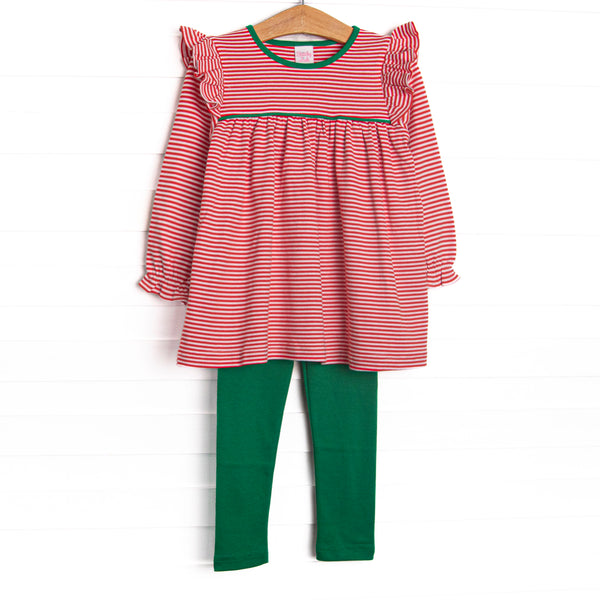  This precious set features red stripes, a green trim, and the softest Pima cotton. 