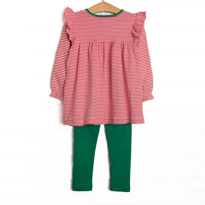 Christmas Time Stripes Pima Long Sleeve Legging Set, Red