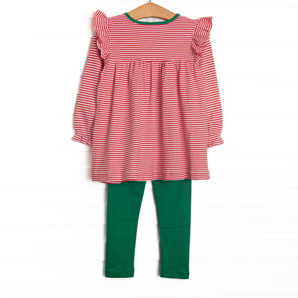 Christmas Time Stripes Pima Long Sleeve Legging Set, Red