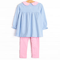 Olivia Legging Set, Pink and Medium Blue Stripe