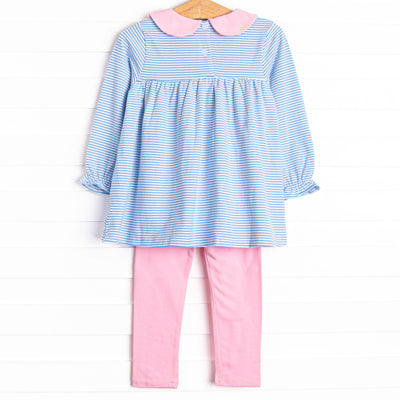 Olivia Legging Set, Pink and Medium Blue Stripe