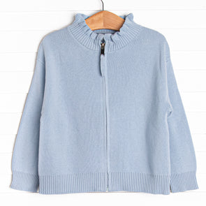 Knitted Ruffle Sweater, Blue