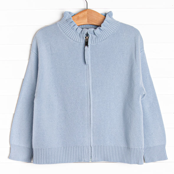 Knitted Ruffle Sweater, Blue