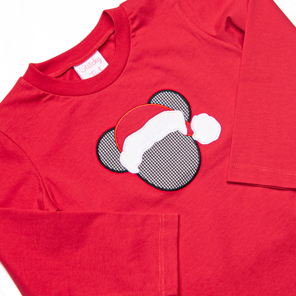 Merry Mouse Applique Long Sleeve Short Set, Red