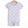 Magenta Medallions Bamboo Pajama Short Set, Blue