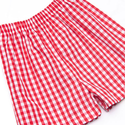 Merry Mouse Applique Long Sleeve Short Set, Red