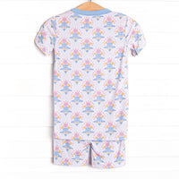 Magenta Medallions Bamboo Pajama Short Set, Blue