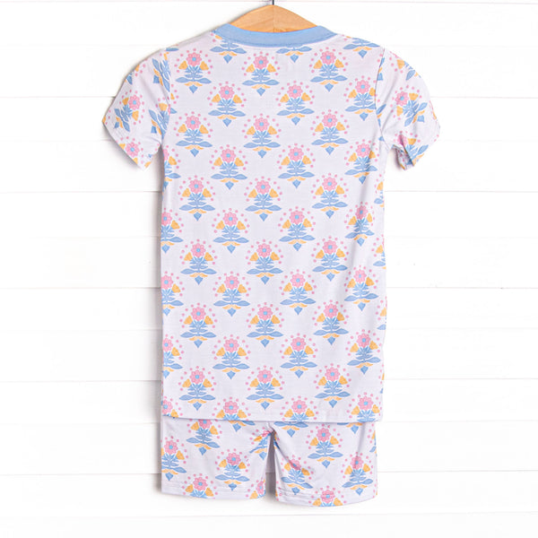 Magenta Medallions Bamboo Pajama Short Set, Blue