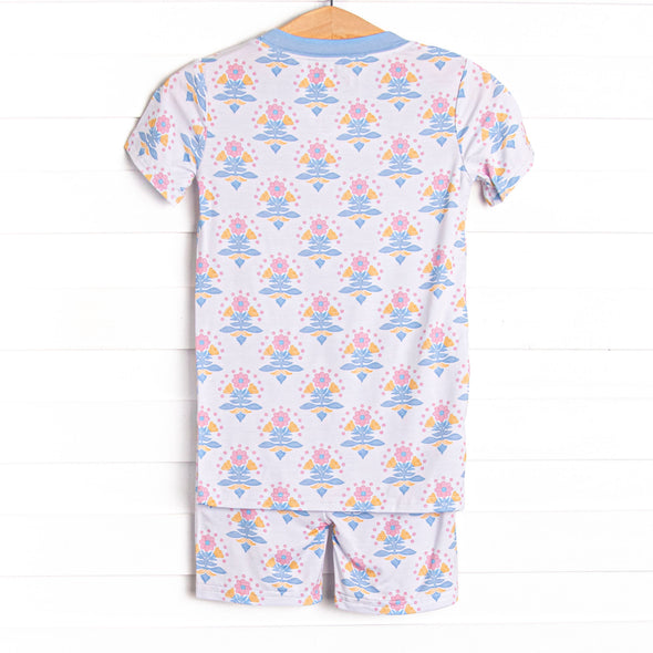 Magenta Medallions Bamboo Pajama Short Set, Blue
