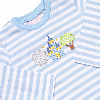 Amusement Park Adventures Applique Long Sleeve Short Set, Blue