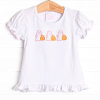 Little Ghosts Applique Ruffle Top, White