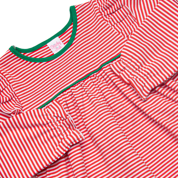Christmas Time Stripes Pima Long Sleeve Legging Set, Red