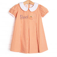 Boo! Embroidered Dress, Orange