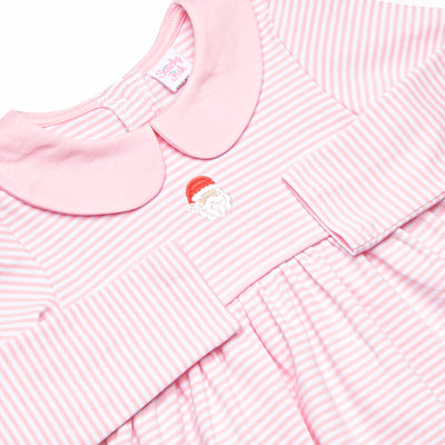 Santa Claus Pima Embroidered Collared Legging Set, Pink
