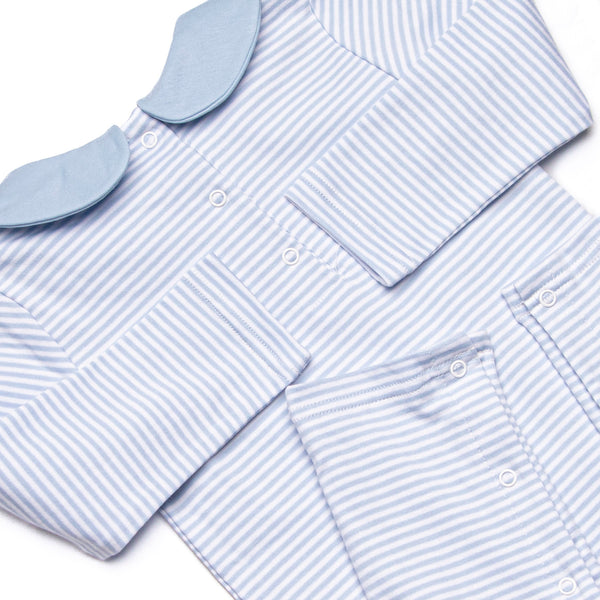 Santa Claus Pima Embroidered Romper, Blue