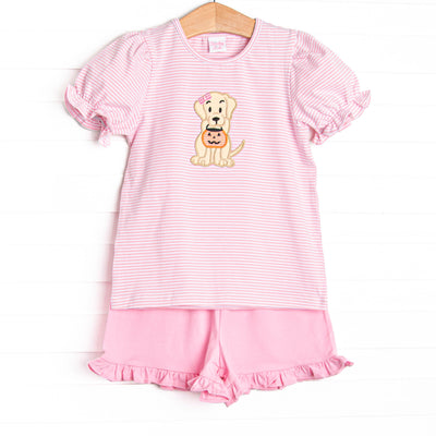 Trick or Treat Pal Applique Ruffle Short Set, Pink
