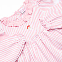 Santa Claus Pima Embroidered Ruffle Neck Dress, Pink