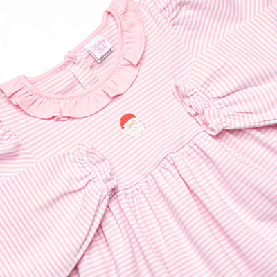 Santa Claus Pima Embroidered Ruffle Neck Dress, Pink