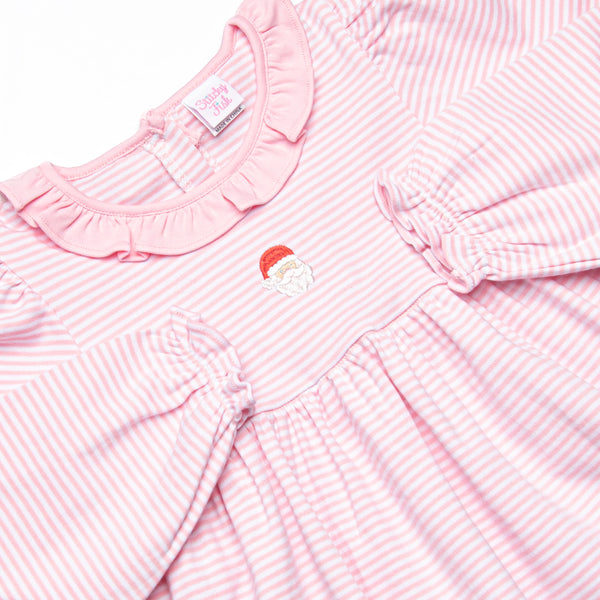 Santa Claus Pima Embroidered Ruffle Neck Dress, Pink