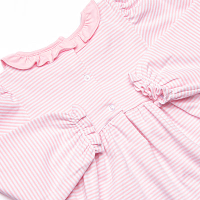 Santa Claus Pima Embroidered Ruffle Neck Bubble, Pink