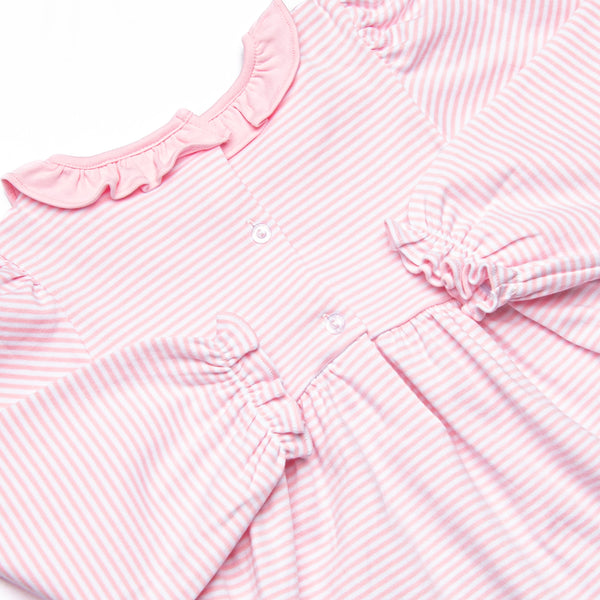 Santa Claus Pima Embroidered Ruffle Neck Bubble, Pink