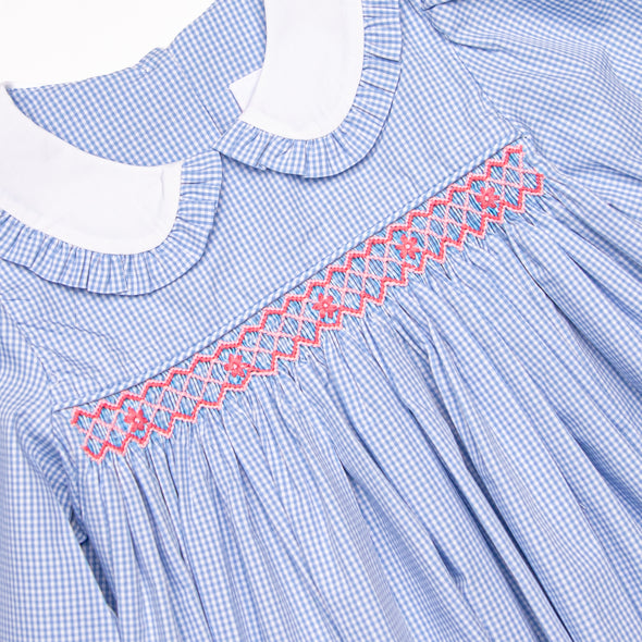 Gracie Gingham Smocked Romper, Blue