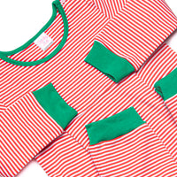 Christmas Time Stripes Pima Romper, Red