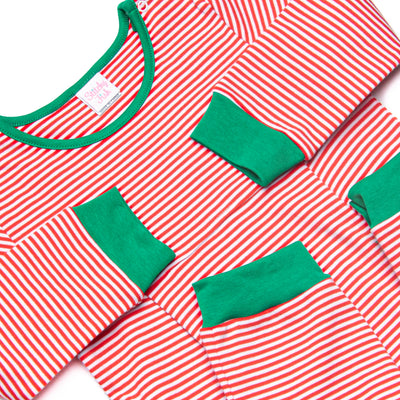 Christmas Time Stripes Pima Romper, Red