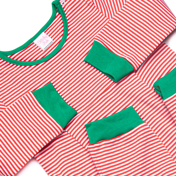 Christmas Time Stripes Pima Romper, Red