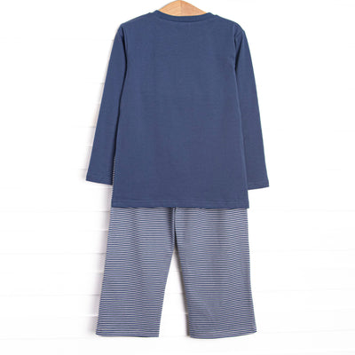 Waddle and Wade Smocked Pant Set, Navy