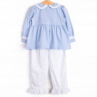 Show Dog Strut Smocked Ruffle Pant Set, Blue