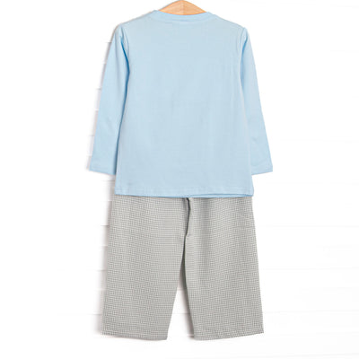 Tilling Tractors Smocked Pant Set, Blue