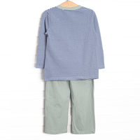 Evan Pant Set, Sage and Navy Stripe