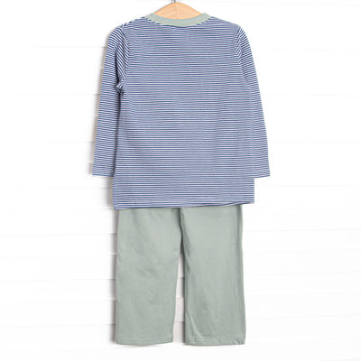 Evan Pant Set, Sage and Navy Stripe