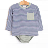  The set features soft knit material, a front pocket, and a coordinating diaper cover. 