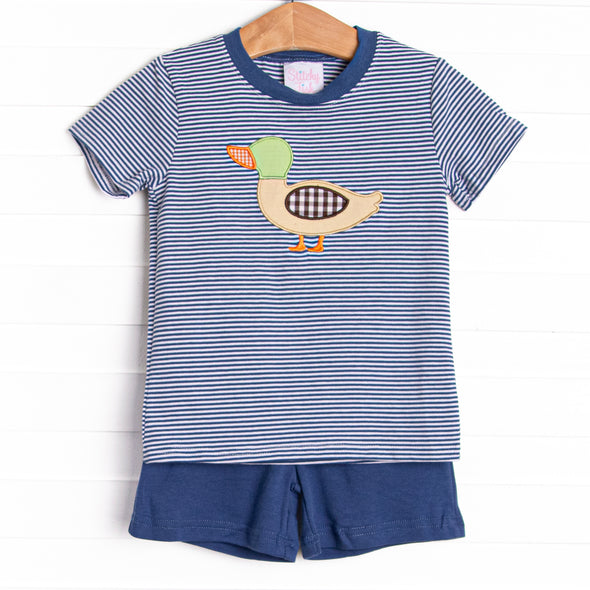 First Quack of Spring Applique Short Set, Blue