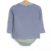 Evan Long Sleeve Pocket Diaper Set, Sage and Navy Stripe