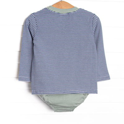 Evan Long Sleeve Pocket Diaper Set, Sage and Navy Stripe