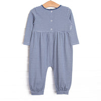 Waddle and Wade Smocked Romper, Navy