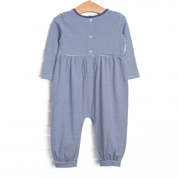 Waddle and Wade Smocked Romper, Navy