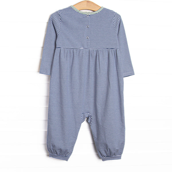 Charles Romper, Sage and Navy Stripe