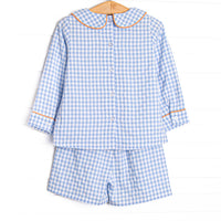 Autumn Days Embroidered Long Sleeve Short Set, Blue