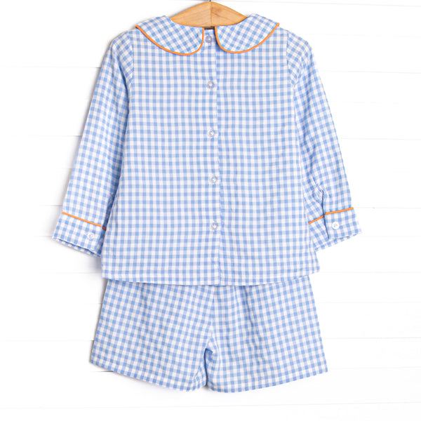 Autumn Days Embroidered Long Sleeve Short Set, Blue