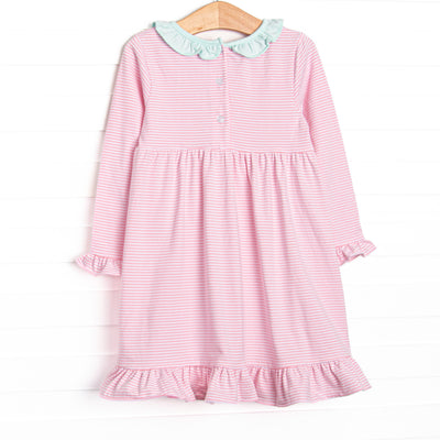 Lyla Ruffle Dress, Mint and Light Pink Stripe