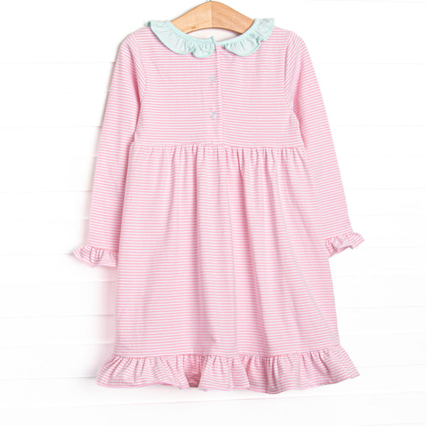 Lyla Ruffle Dress, Mint and Light Pink Stripe